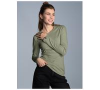 Longsleeve TRIGEMA "TRIGEMA Langarmshirt", Damen, Gr. S, salbei, Feinstrick, 95% Baumwolle, 5% Elastan, Basic, lang, Rundhals, Shirts (27043339-S) salbei