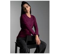 Longsleeve TRIGEMA "TRIGEMA Langarmshirt", Damen, Gr. XL, lila (sangria), Feinstrick, 95% Baumwolle, 5% Elasthan, Basic, lang, Rundhals, Shirts (48922644-XL) sangria