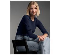 Longsleeve TRIGEMA "TRIGEMA Langarmshirt", Damen, Gr. XS, blau (navy), Feinstrick, 95% Baumwolle, 5% Elastan, Basic, lang, Rundhals, Shirts (395233-XS) navy