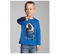 Longsleeve TRIGEMA "TRIGEMA Langarmshirt mit großem Astronauten-Print", Mädchen, Gr. 116, electric, blau, 100% Baumwolle, Basic, Shirts (46059016-116) electric, blau