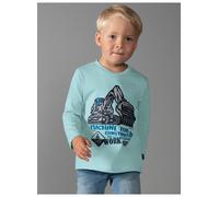 Longsleeve TRIGEMA "TRIGEMA Langarmshirt mit großem Bagger-Print", Jungen, Gr. 104, gletscher, 100% Baumwolle, Basic, Shirts (55653569-104) gletscher