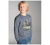 Longsleeve TRIGEMA "TRIGEMA Langarmshirt mit großem Bagger-Print", Jungen, Gr. 116, steingrau, melange, 100% Baumwolle, Basic, Shirts (65907010-116) steingrau, melange