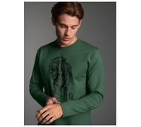Longsleeve TRIGEMA "TRIGEMA Langarmshirt mit großem Tiger-Printmotiv", Herren, Gr. L, efeu, 100% Baumwolle, Basic, Shirts (27884400-L) efeu