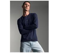 Longsleeve TRIGEMA "TRIGEMA Langarmshirt mit Knopfleiste", Herren, Gr. M, blau (navy), Single Jersey, 100% Baumwolle, lang, ohne Ausschnitt, Shirts (61182636-M) navy