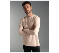Longsleeve TRIGEMA "TRIGEMA Langarmshirt mit Knopfleiste", Herren, Gr. M, sand, melange, Single Jersey, 100% Baumwolle, lang, ohne Ausschnitt, Shirts (49019906-M) sand, melange