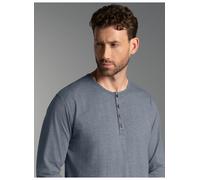 Longsleeve TRIGEMA "TRIGEMA Langarmshirt mit Knopfleiste", Herren, Gr. M, steingrau, melange, 100% Baumwolle, Shirts (68345537-M) steingrau, melange