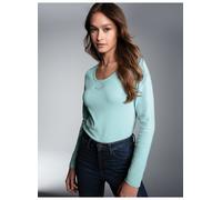 Longsleeve TRIGEMA "TRIGEMA Langarmshirt mit Kristallsteinen", Damen, Gr. M, blau (gletscher), 95% Baumwolle, 5% Elasthan, Basic, Shirts (29317123-M) gletscher