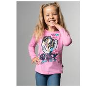 Longsleeve TRIGEMA "TRIGEMA Langarmshirt mit süßem Pony-Print", Mädchen, Gr. 104, pink (candy), 100% Baumwolle, Shirts (14155512-104) candy