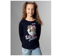 Longsleeve TRIGEMA "TRIGEMA Langarmshirt mit süßem Pony-Print", Mädchen, Gr. 128, blau (navy), 100% Baumwolle, Shirts (21597830-128) navy