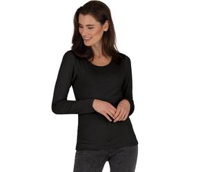 Longsleeve TRIGEMA "TRIGEMA Shirt aus Viskose Langarm", Damen, Gr. M, schwarz, Single Jersey, 94% Viskose, 6% Elastan, Basic, lang, Rundhals, Shirts (586791-M) schwarz