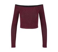 Longsleeve URBAN CLASSICS "Urban Classics Damen Ladies Off Shoulder Glitter Longsleeve", Damen, Gr. 4XL, rot (burgundy), 96% Polyester, 4% Elasthan, unifarben, skinny fit, Carmenausschnitt, Shirts (23