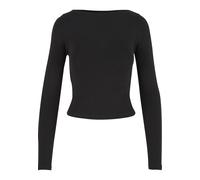 Longsleeve URBAN CLASSICS "Urban Classics Ladies Ruffled Super Slim Longsleeve", Damen, Gr. XL, schwarz, 100% Baumwolle, unifarben, slim fit, Rundhals, Shirts (15873027-XL) schwarz