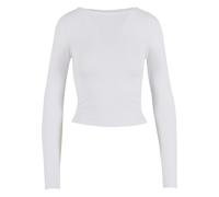 Longsleeve URBAN CLASSICS "Urban Classics Ladies Ruffled Super Slim Longsleeve", Damen, Gr. XL, weiß, 100% Baumwolle, unifarben, slim fit, Rundhals, Shirts (38392107-XL) weiß