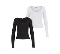 Longsleeve URBAN CLASSICS "Urban Classics Ladies Wide Neck Longsleeve 2-Pack", Damen, Gr. XXL, schwarz, weiß, 100% Baumwolle, unifarben, slim fit, Balconnet, Shirts (95975911-XXL) schwarz, weiß