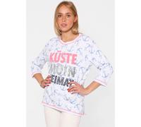 Longsleeve ZWILLINGSHERZ ""Küste Moin Heimat"", Damen, Gr. L/XL, blau (hellblau), Web, Obermaterial: 50% Baumwolle, 50% Polyester, bequem normal, Rundhals, eingefasste Kante, Shirts Longsleeve, Zebra-