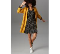 Longstrickjacke ANISTON SELECTED, Damen, Gr. 38, gelb (mais), Strick, Obermaterial: 100% Polyacryl, lässig geschnitten ca. Mitte Oberschenkel, V-Ausschnitt, Rippstrickbündchen, Strickjacken Longstrick
