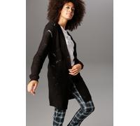 Longstrickjacke ANISTON SELECTED, Damen, Gr. 42, schwarz, Strick, Obermaterial: 100% Polyacryl, lässig geschnitten ca. Mitte Oberschenkel, V-Ausschnitt, Rippstrickbündchen, Strickjacken Longstrickjack