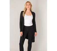 Longstrickjacke BASE LEVEL "Yayla Long", Damen, Gr. 40, schwarz, Strick, Obermaterial: 94% Viskose, 6% Elasthan, unifarben, figurumspielend ca. Mitte Oberschenkel, tiefer Rundhals, angesetztes Bündche