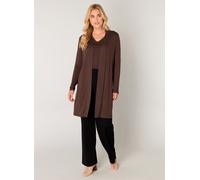 Longstrickjacke BASE LEVEL "Yayla Long", Damen, Gr. 42, braun, Strick, Obermaterial: 94% Viskose, 6% Elasthan, unifarben, figurumspielend ca. Mitte Oberschenkel, tiefer Rundhals, angesetztes Bündchen,