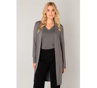 Longstrickjacke BASE LEVEL "Yayla long", Damen, Gr. 42, grau (dunkelgrau), Strick, Obermaterial: 94% Viskose, 6% Elasthan, unifarben, figurumspielend ca. Mitte Oberschenkel, tiefer Rundhals, Strickjac