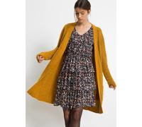 Longstrickjacke BONPRIX, Damen, Gr. 36/38 (S), honig meliert, Strick, Obermaterial: 75% Polyacryl, 22% Polyester, 3% Elasthan, unifarben, loose fit ca. Mitte Oberschenkel, V-Ausschnitt, Strickbündchen