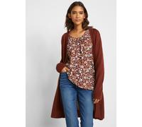 Longstrickjacke BONPRIX, Damen, Gr. 36/38 (S), mahagonibraun, Strick, Obermaterial: 50% Baumwolle, 50% Polyacryl, oversize kniefrei, V-Ausschnitt, Strickbündchen, Strickjacken Longstrickjacke, Oversiz