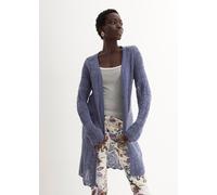 Longstrickjacke BONPRIX, Damen, Gr. 44/46 (L), indigo, Strick, Obermaterial: 50% Baumwolle, 50% Polyacryl, gemustert, unifarben, loose fit kniefrei, ohne Ausschnitt, Strickjacken Longstrickjacke, lock