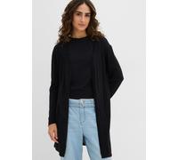 Longstrickjacke BONPRIX, Damen, Gr. 44/46 (L), schwarz, Feinstrick, Obermaterial: 100% Baumwolle, unifarben, gerade ca. Mitte Oberschenkel, Rundhals, Strickjacken Longstrickjacke, gerade Passform, uni