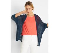Longstrickjacke BONPRIX, Damen, Gr. 52/54 (XXL), blau (dunkelblau), Obermaterial: 50% Baumwolle, 50% Polyacryl, bequem, Strickjacken Longstrickjacke, bequeme Passform, mit Lochmuster, casual Stil (347