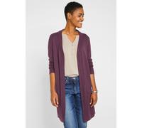 Longstrickjacke BONPRIX, Damen, Gr. 52/54 (XXL), lila (holunderbeere), Strick, Obermaterial: 50% Baumwolle, 50% Polyacryl, oversize kniefrei, V-Ausschnitt, Strickbündchen, Strickjacken Longstrickjacke