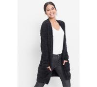 Longstrickjacke BONPRIX "Longstrickjacke in Flauschoptik", Damen, Gr. 32/34 (XS), schwarz, Obermaterial: 70% Polyamid, 30% Polyacryl, loose fit, Strickjacken Longstrickjacke, lockere Passform, mit fla