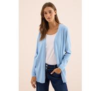 Longstrickjacke CECIL, Damen, Gr. S (38), blau (whisper blau melange), Web, 60% Baumwolle, 40% Viskose, unifarben, normal kniefrei, ohne Ausschnitt, abgesteppt, Strickjacken Longstrickjacke, im soften