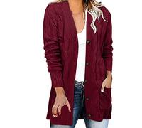 Longstrickjacke Damen Jacke Frühling Ajour Strickjacke Große Größen Wolljacke Knöpfe Übergang Strickmantel Kurz Mode Baumwolle Trachtenjacke Strickweste Pullover Sommer Warm Dirndl