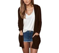 Longstrickjacke Damen Lässige Strickjacke mit Kapuze für Damen, einfarbig, mit, langärmelig Long Strickjacke Damen Kaputze (Brown, L)