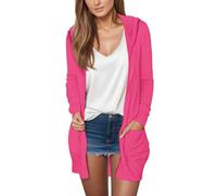 Longstrickjacke Damen Lässige Strickjacke mit Kapuze für Damen, einfarbig, mit, langärmelig Long Strickjacke Damen Kaputze (Hot Pink, XL)