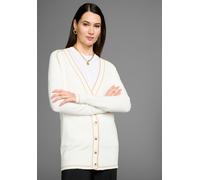 Longstrickjacke HECHTER PARIS, Damen, Gr. 32/34, beige, Strick, Obermaterial: 50% Viskose, 28% Polyester, 22% Polyamid, unifarben, figurumspielend hüftbedeckend, tiefer V-Ausschnitt, Raglanärmel Rippb