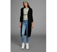 Longstrickjacke KANGAROOS, Damen, Gr. 48/50, schwarz, Strick, Obermaterial: 50% Viskose, 28% Polyester, 22% Polyamid, figurumspielend lang, tiefer V-Ausschnitt, Rippbündchen, Strickjacken Longstrickja