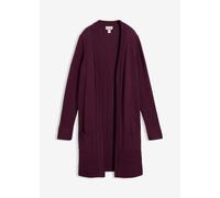 Longstrickjacke BONPRIX, Damen, Gr. 56/58 (XXXL), holunderbeere, Strick, Obermaterial: 50% Baumwolle, 50% Polyacryl, oversize kniefrei, V-Ausschnitt, Strickbündchen, Strickjacken Longstrickjacke, Over