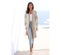 Longstrickjacke LASCANA "aus flauschigem Strick mit grafischem Muster", Damen, Gr. 40/42, beige (creme, beige), Strick, Obermaterial: 50% Polyamid, 30% Viskose, 20% Polyester, gemustert, figurumspiele
