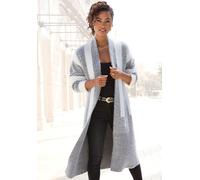 Longstrickjacke LASCANA, Damen, Gr. 40/42, schwarz (creme, schwarz), Strick, Obermaterial: 50% Polyamid, 30% Viskose, 20% Polyester, gemustert, modisch, figurumspielend kniebedeckend, ohne Ausschnitt,