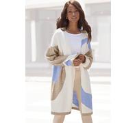 Longstrickjacke LASCANA, Damen, Gr. 32/34, bunt (creme, beige, blau), Strick, Obermaterial: 65% Polyester, 19% Polyacryl, 13% Polyamid, 3% Elasthan, colorblocking, figurumspielend Po-bedeckend, Strick