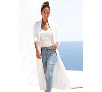 Longstrickjacke LASCANA, Damen, Gr. 36/38, weiß, Strick, Obermaterial: 50% Viskose, 28% Polyester, 22% Polyamid, unifarben, figurumspielend ca. Mitte Wade, Strickjacken Longstrickjacke, mit Rippstrick