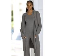 Longstrickjacke LASCANA, Damen, Gr. 40/42, blau (dunkelgrau), Feinstrick, Obermaterial: 50% Viskose (LENZING™ ECOVERO™), 28% Polyester, 22% Polyamid, meliert, figurumspielend lang, normaler Saum, Stri