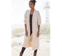 Longstrickjacke LASCANA, Damen, Gr. 44/46, beige (creme), Strick, Obermaterial: 83% Polyester, 7% Polyacryl, 6% Polyamid, 4% Wolle, unifarben, figurumspielend wadenlang, weit Rippstrickbündchen, Stric