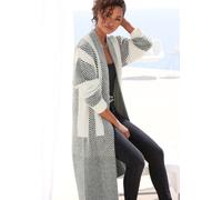 Longstrickjacke LASCANA, Damen, Gr. 44/46, schwarz (creme, schwarz), Strick, Obermaterial: 50% Polyamid, 30% Viskose, 20% Polyester, gemustert, modisch, figurumspielend kniebedeckend, ohne Ausschnitt,