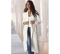 Longstrickjacke LASCANA, Damen, Gr. 44/46, weiß, Strick, Obermaterial: 50% Viskose, 28% Polyester, 22% Polyamid, unifarben, figurumspielend ca. Mitte Wade, Strickjacken Longstrickjacke, mit Rippstrick