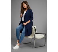 Longstrickjacke LAURA SCOTT CURVE "Große Größen", Damen, Gr. 56/58, blau (marine), Feinstrick, Obermaterial: 95% Viskose, 5% Elasthan, unifarben, Basic, figurumspielend kniebedeckend, tiefer V-Ausschn