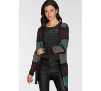 Longstrickjacke MELROSE, Damen, Gr. 32/34, bunt (petrol, bordeaux, gestreift), Feinstrick, Obermaterial: 43% Viskose, 22% Polyamid, 20% Polyester, 15% metallisierte Fasern, gestreift, gerade ca. Mitte