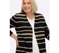 Longstrickjacke SHEEGO, Damen, Gr. 52/54, schwarz, beige, gestreift, 50% Baumwolle, 50% Polyacryl, gemustert, gestreift, mehrfarbig, Strickjacken Longstrickjacke (98124500-52) schwarz, beige, gestreif
