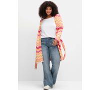 Longstrickjacke SHEEGO BY JOE BROWNS "Große Größen", Damen, Gr. 48/50, cremerosé, sanftes weiß, Obermaterial: 100% Viskose, gemustert, feminin, figurumspielend lang, Langarm, Strickjacken, im Zickzack